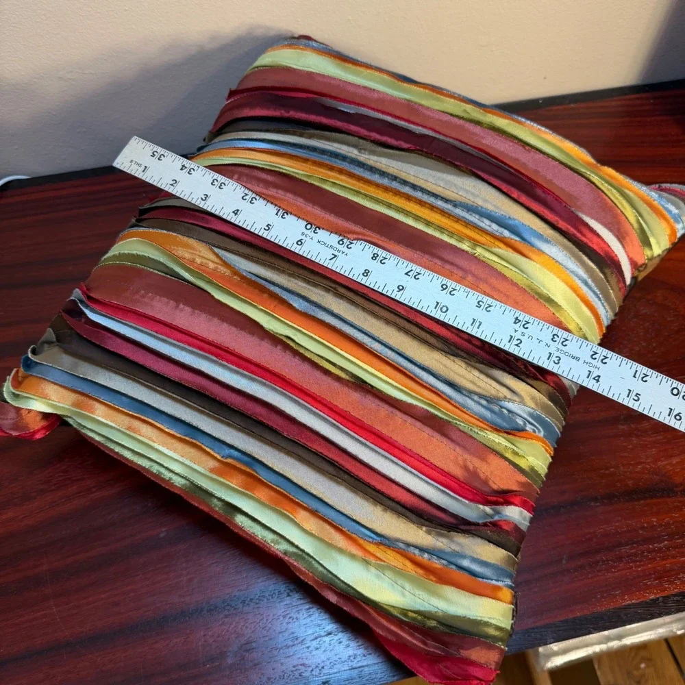 Multi Color Vertical Ribbon Textured Throw Pillow Square 16in Accent Cushion